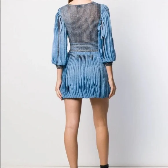 Missoni Blue Grey Shimmer Pleated Mini Dress Sz S - Picture 5 of 8